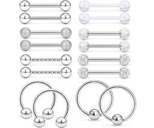 Ftovosyo 16Pcs Nipple Ring 14G Surgical Steel Nipplerings Barbell Bar Hoop Rings Retainer Piercing Jewelry for Women Men 14MM (9/16 Inch)