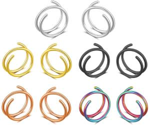 Double Hoop Earrings for Single Piercing，Double Earrings for One Hole Gold，Fake Piercing Silver Double Earring, Handmade Cartilage Piercing, Twist Double Hoop Huggie Earrings, Wrap Earrings Spiral Earrings for Women Girls