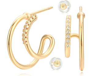 LOYATA Hoop Earrings Gold Open C Shape Thick Infinity 14K Gold Plated Simple Hypoallergenic Jewelry Gift for Women