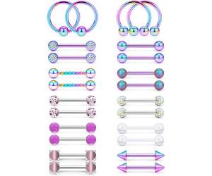 Oufksiyy 12 Pairs Nipple Rings Elegant CZ Stone Nipple Barbell Piercing 316L Stainless Steel 14G Nipple Tongue BarBell Body Piercing Jewelry for Women Jewelry