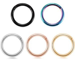 PEAKLINK 316L Hinged Segment Seamless Clicker Ring Nose Ring Hoop Septum Helix Conch Piercing Jewelry 5PCS Daith Lip Lobe Hoop Earrings