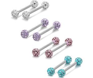 ORAZIO 6-8 Pcs 14G 316L Stainless Steel CZ Nipple Piercing Barbell Belly Button Ring