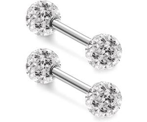 Never Fall out Crystal 14G Studs Nipple Rings Piercing Barbell Anti-allergy Surgical Steel Pairs