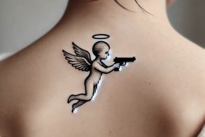 AI generated image angel holding a gun tattoo