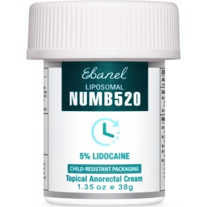 Ebanel 5% Lidocaine Numbing Cream, Pain Relief Cream Burn Itch Cream, 1.35 Oz 1-Pack, Topical Anesthetic Cream Maximum Strength with Vitamin E for Local and Anorectal Uses, Hemorrhoid Treatment