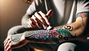 a person applying cream on a tattoo