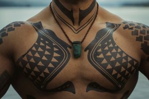 A man with a chest tattoo