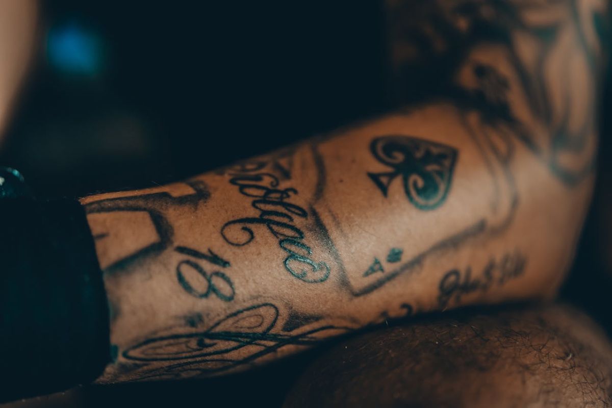 A tattooed arm with a tattoo on it