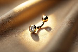 a gold belly button ring with a soft, elegant aesthetic
