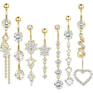 LOLIAS 7 Pcs 14G Dangle Belly Button Rings